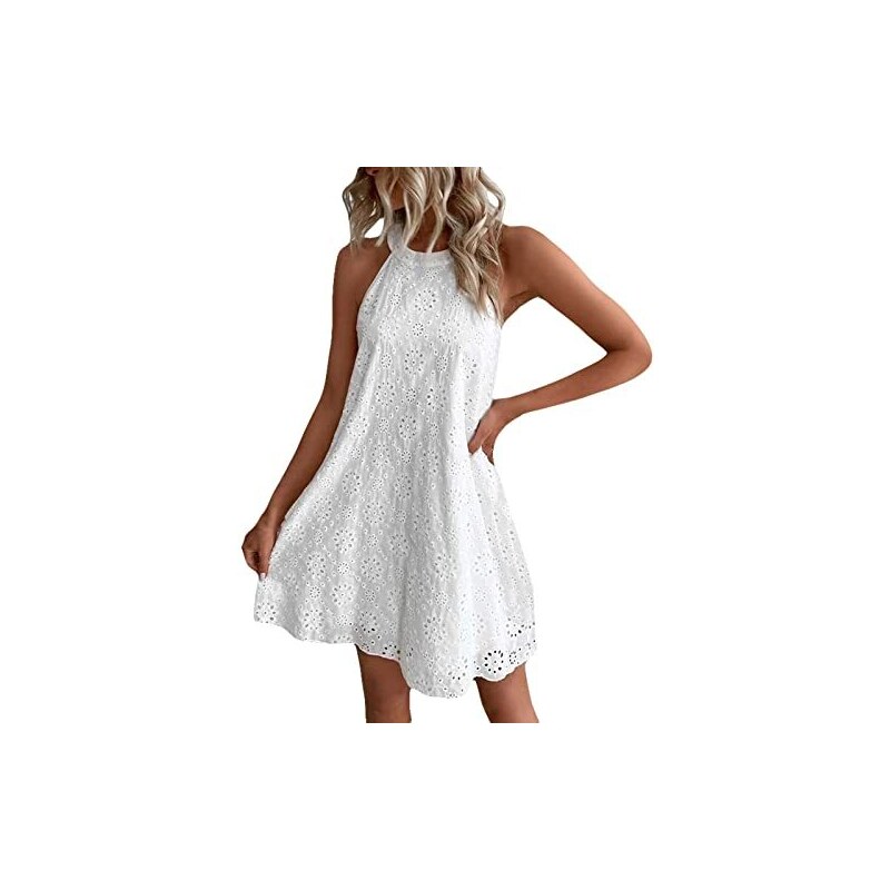 ellazhu Vestito da donna casual a maniche corte girocollo in