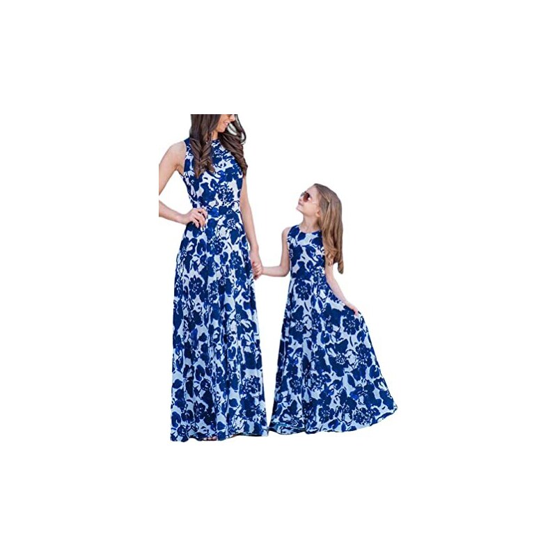 YMING Abiti Coordinati Madre E Figlia | Prendisesta Boho Floreale Senza Maniche | Leggeri E Traspiranti In Cotone E Poliestere | Taglia M