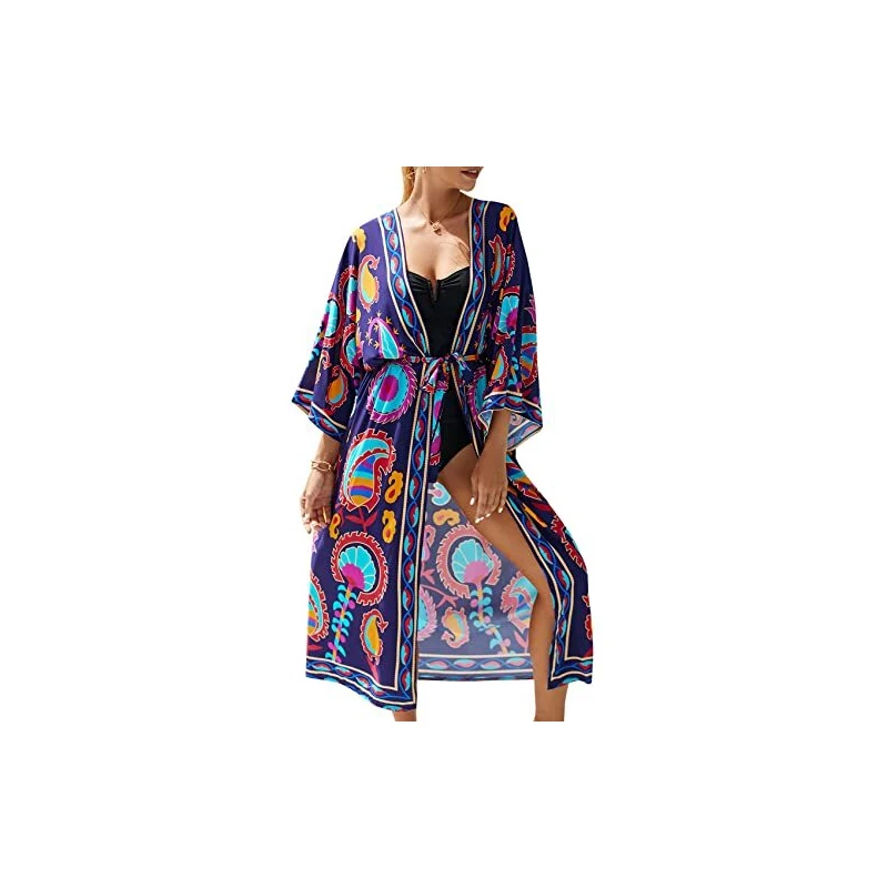 Abito Caftano Spiaggia Donna, Cardigan Leggero E Camicia Da Notte In Poliestere, Bianco, Taglia Unica