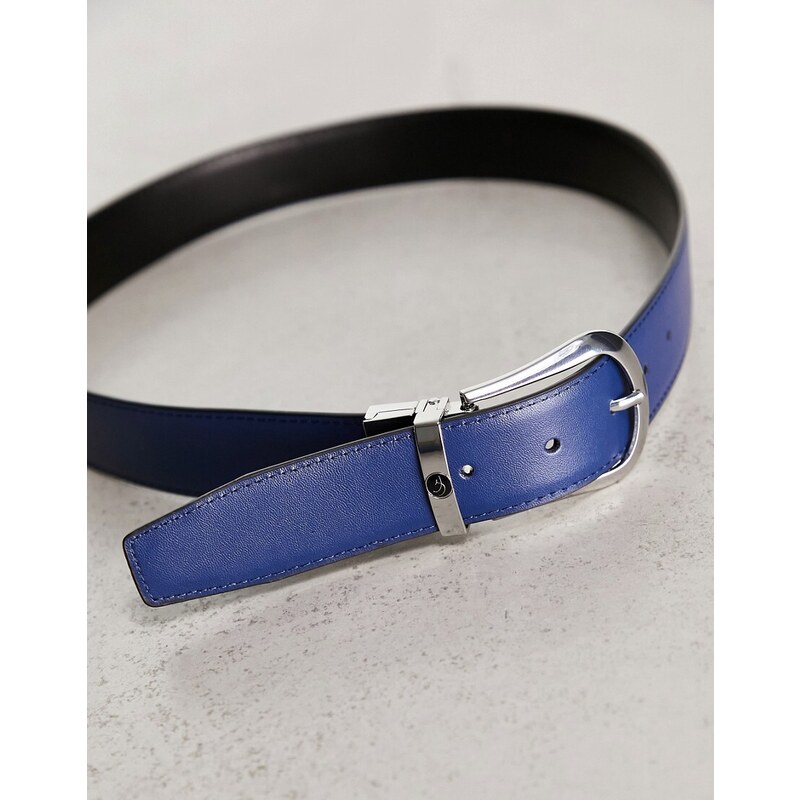 Gianni Feraud - Cintura double-face in pelle nera e blu navy-Multicolore