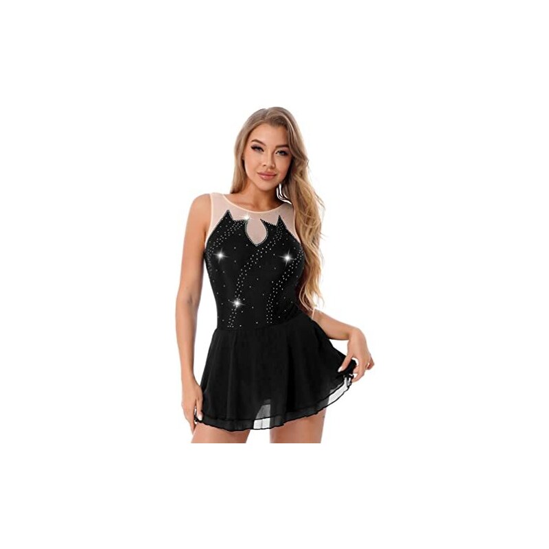Vestito da pattinaggio artistico da donna, professionale, per pattinaggio artistico, con cristalli, gonna, Blu, 4-6 anni