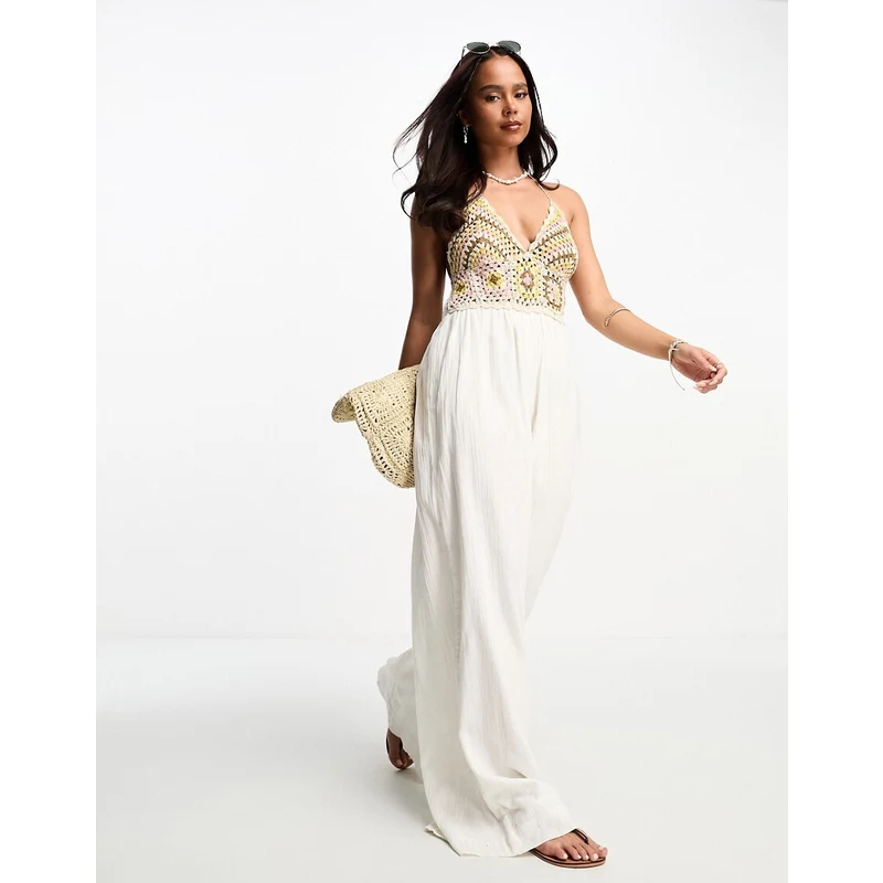 ASOS DESIGN Tuta jumpsuit allacciata al collo color crema all
