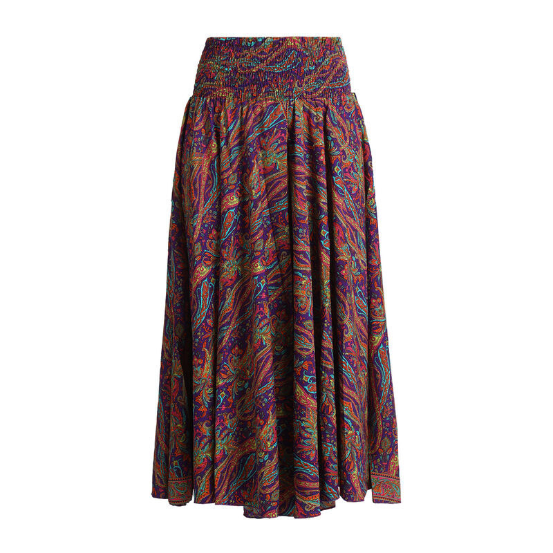 Boho Pantaloni Donna In Seta Multicolor Casual Viola Taglia Unica