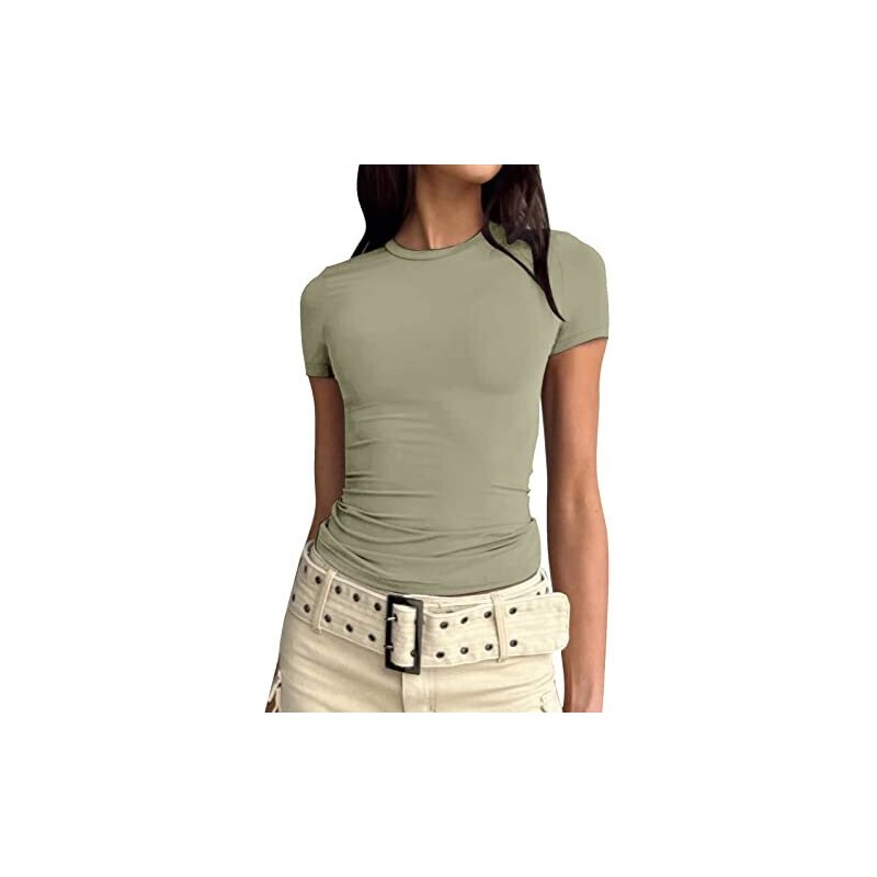 GRECERELLE Camicetta estiva da donna con scollo rotondo e maniche ad aletta, stile casual, bianco, S