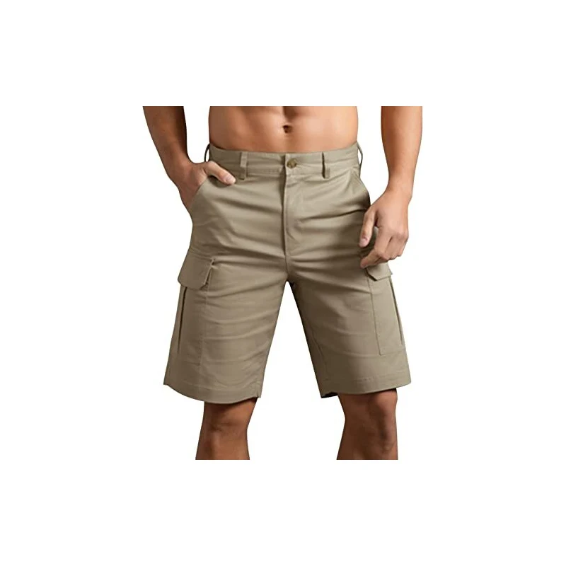 Pantaloncini da uomo a 3/4, in cotone, stile casual, con tasche multiple, mimetico, combattimento, lavoro, pantaloni corti, casual, estivi, militari, Blu scuro, M