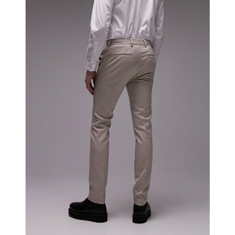 Topman - Pantaloni da abito super skinny color pietra testurizzati con motivo a spina di pesce-Blu