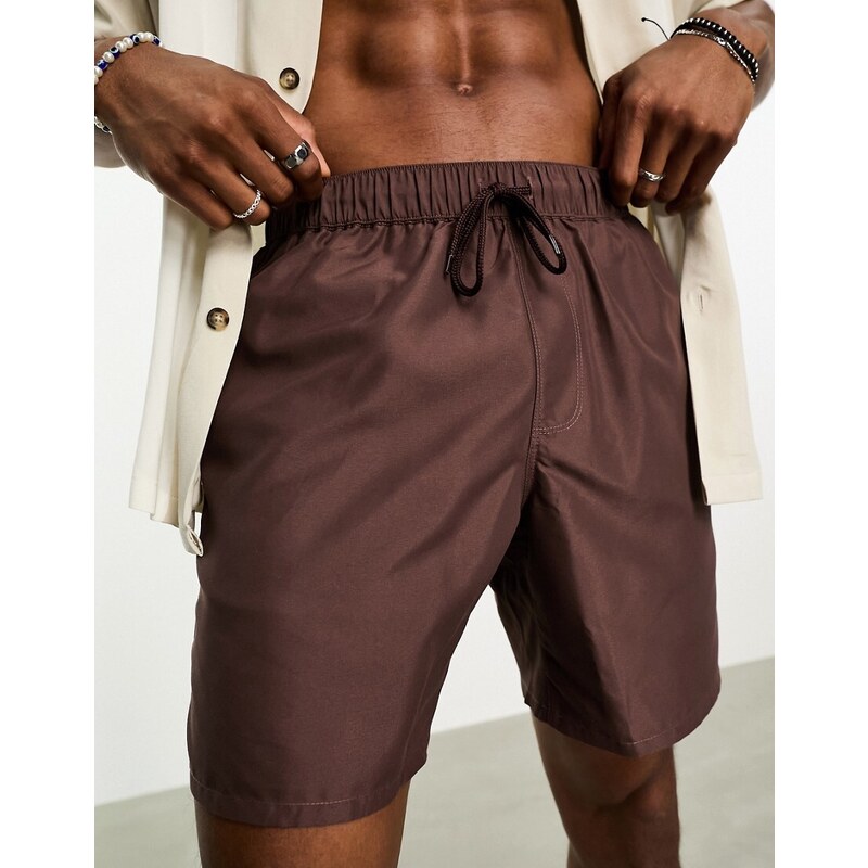 ASOS DESIGN - Confezione da 2 pantaloncini da bagno taglio medio marroni e beige-Multicolore