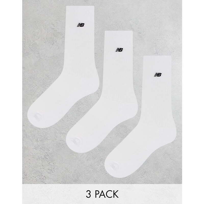 New Balance - Confezione da 3 paia di calzini bianchi con logo ricamato-Bianco