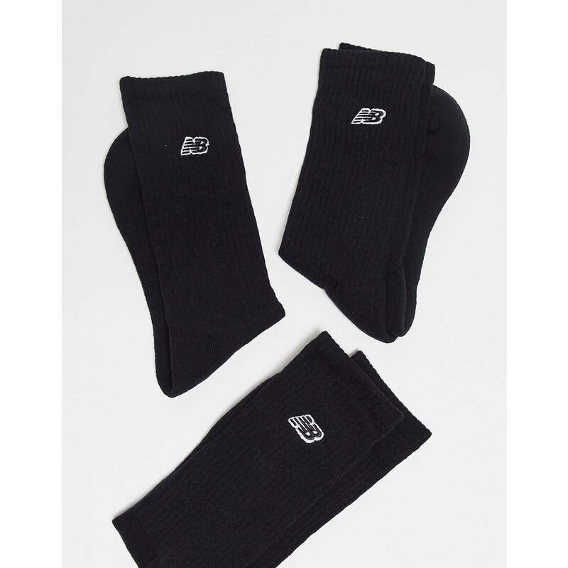 New Balance - Confezione da 3 paia di calzini neri con logo ricamato-Nero