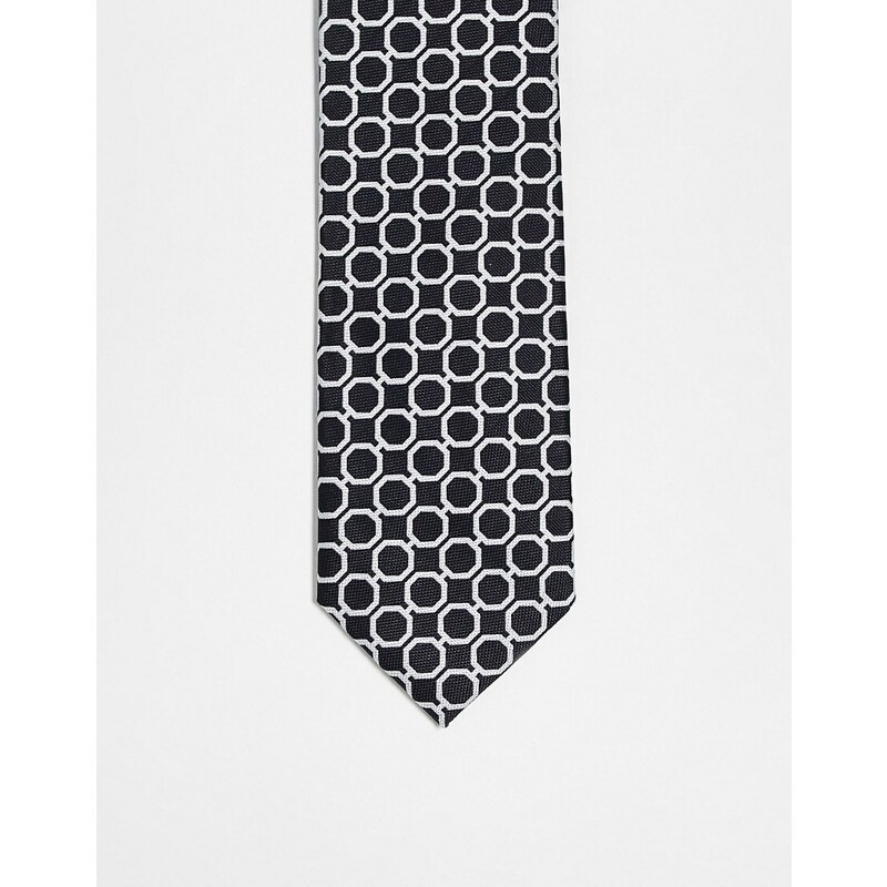 River Island - Cravatta nera con stampa geometrica-Nero