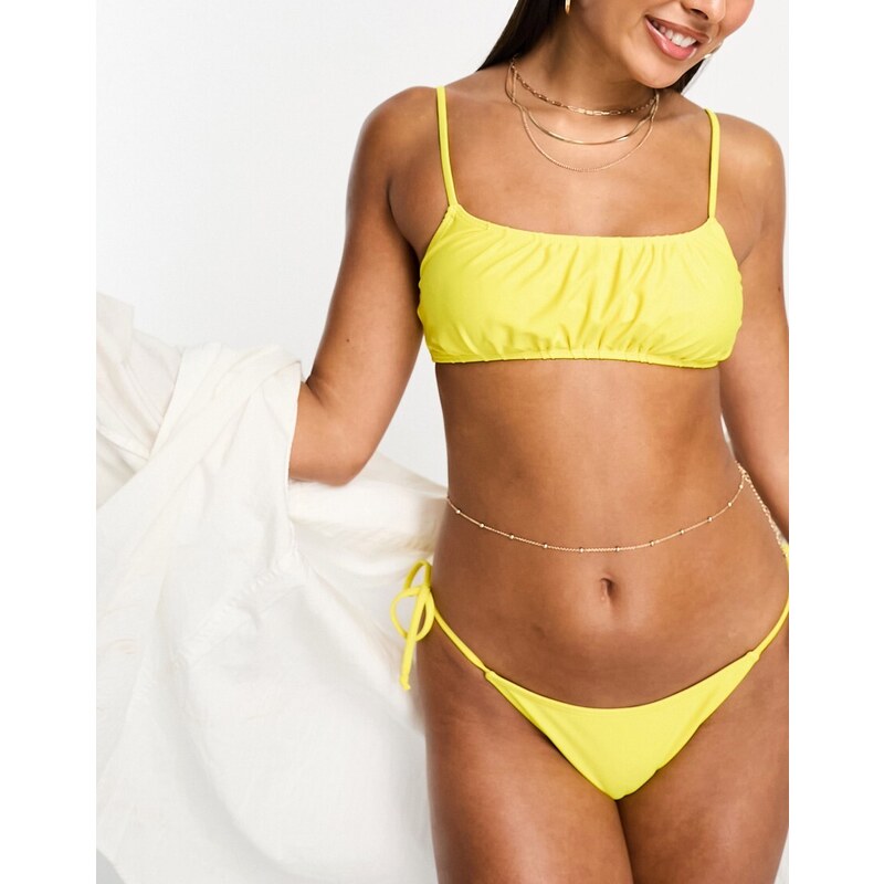 Miss Selfridge - Top bikini con increspature giallo-Verde