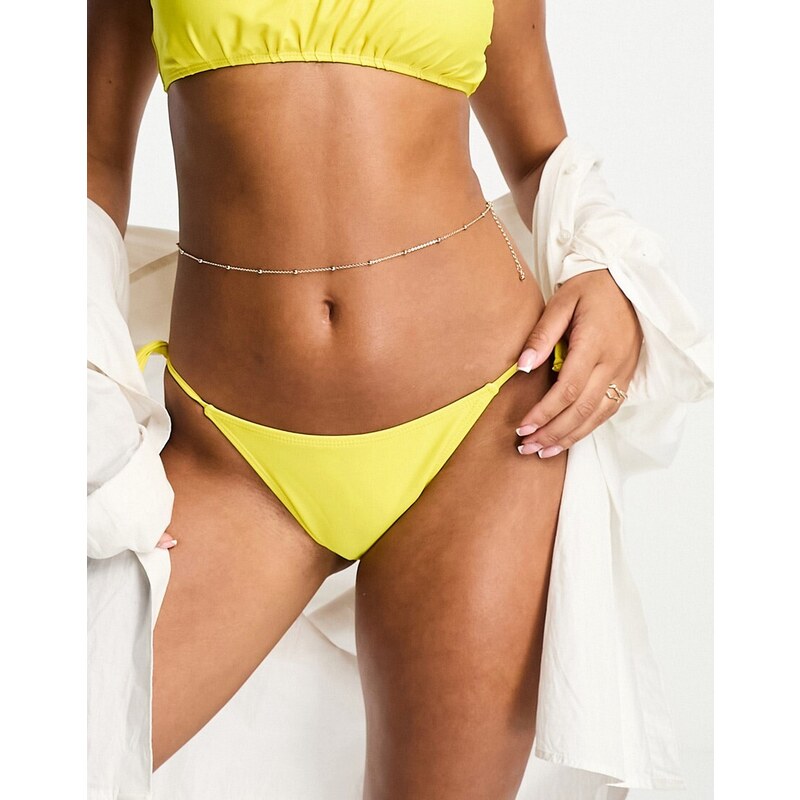 Miss Selfridge - Slip bikini con increspature giallo-Verde
