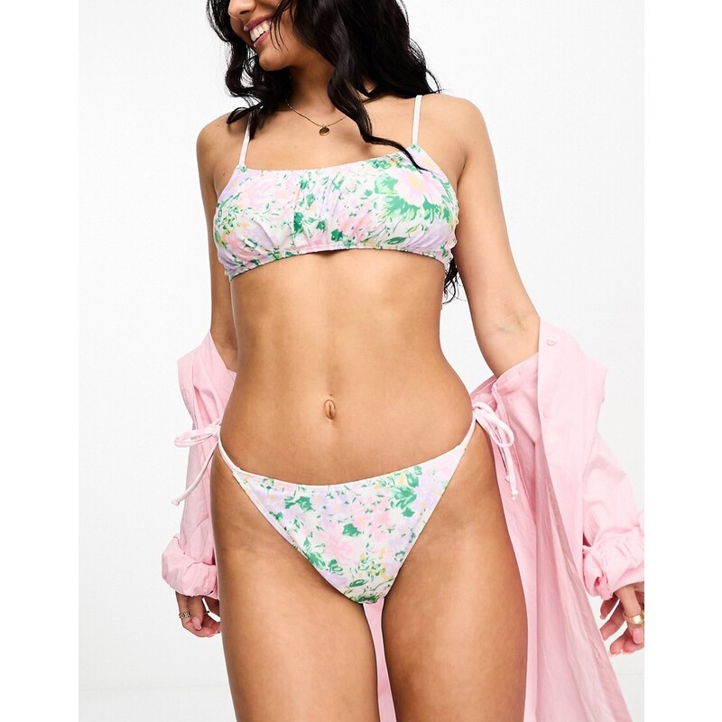 Miss Selfridge - Top bikini arricciato a fiorellini-Multicolore