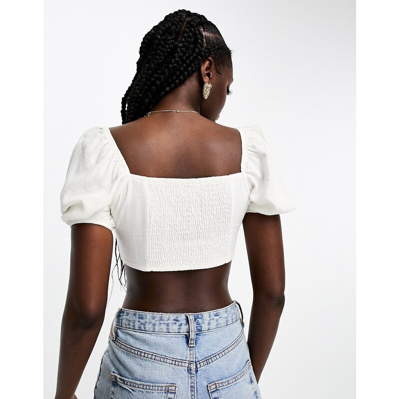 Miss Selfridge - Top a corsetto effetto lino avorio-Bianco