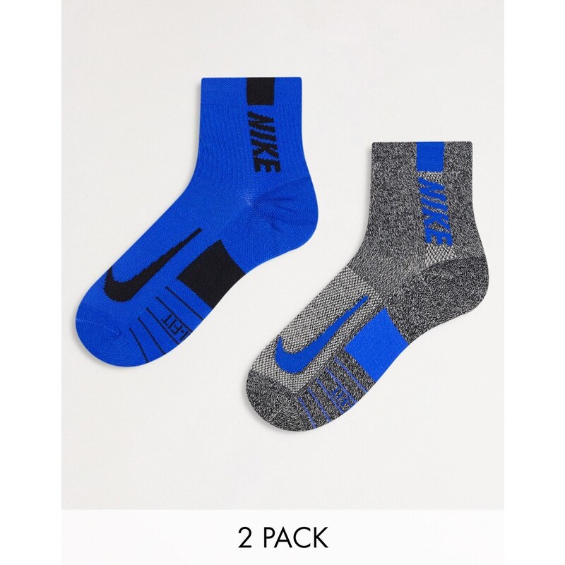 Nike Running - Multiplier - Confezione da 2 paia di calzini alla caviglia grigi e blu-Grigio