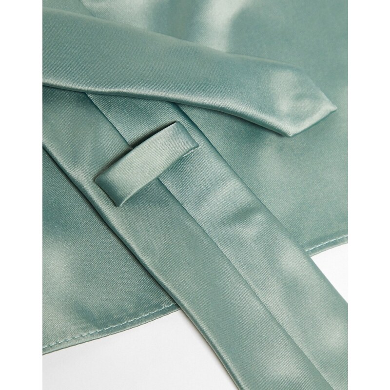 ASOS DESIGN - Cravatta sottile e fazzoletto da taschino in raso verde salvia