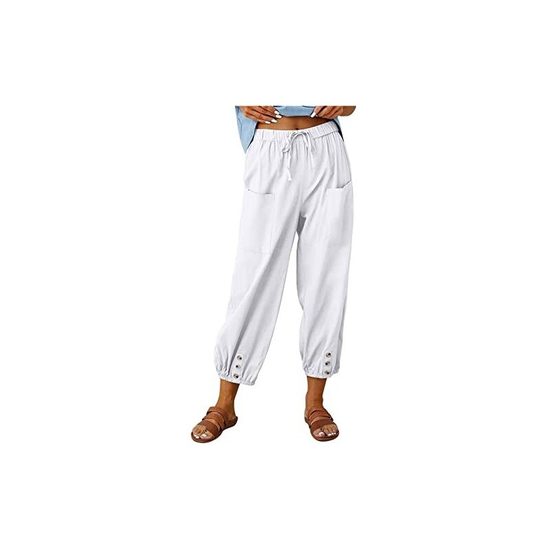 IXIMO Pantaloni harem da donna in lino, stile vintage, gamba