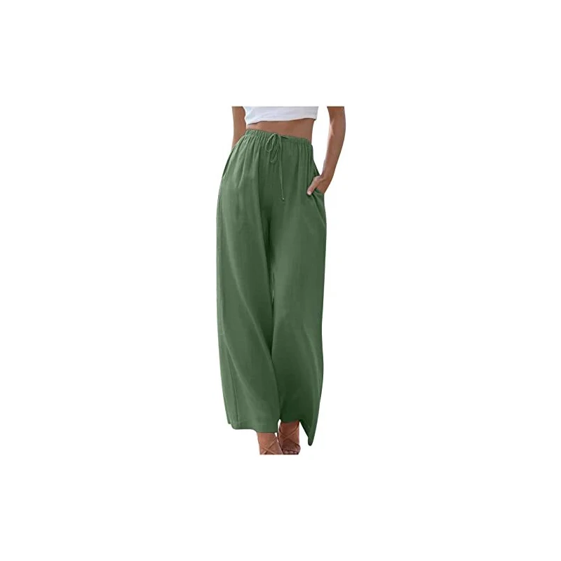 Masrin Pantaloni estivi da donna, leggeri e larghi, in cotone e lino