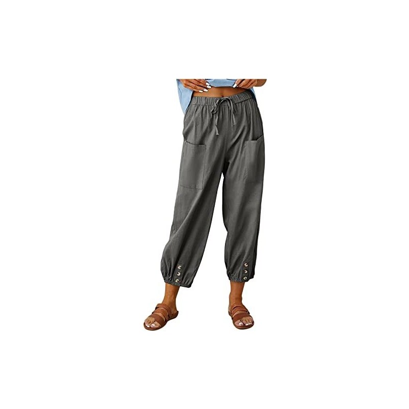 IXIMO Pantaloni Larghi Lino E Cotone: Relax Fit Vita Elastica, 12 Colori - 4
