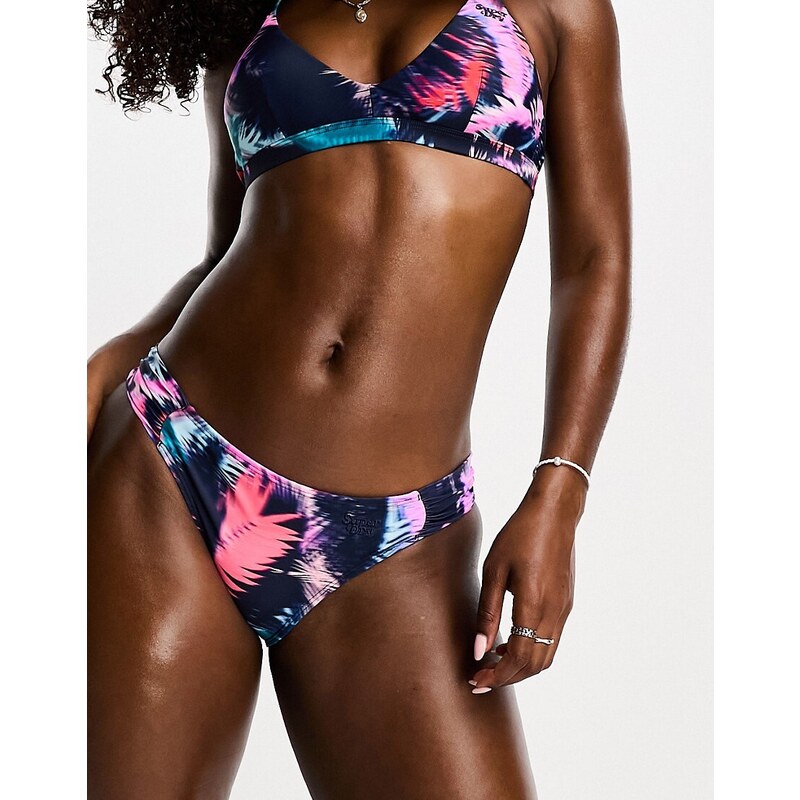 Superdry - Slip bikini arricciati con stampa vintage multicolore in coordinato