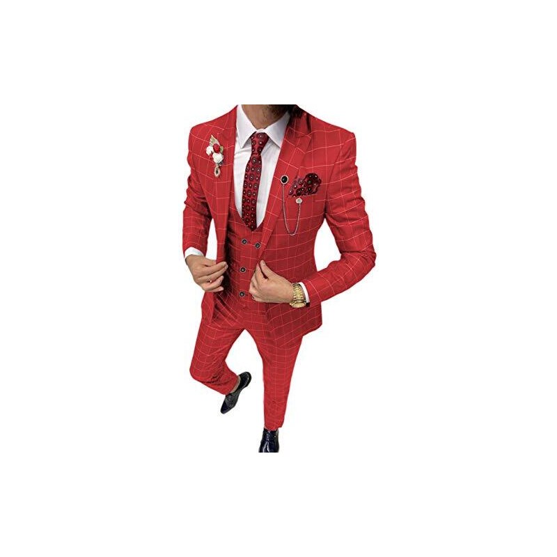 TSxuelian Abito Da Uomo In 3 Pezzi Tweed A Righe Sottili - Foto 8