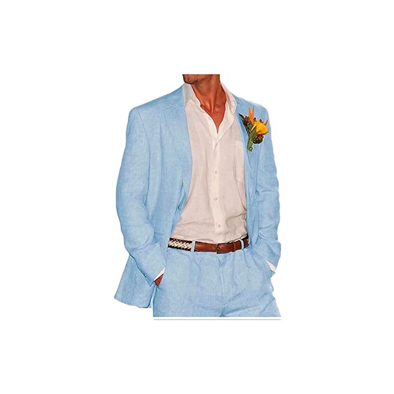 Abito da uomo in lino, 2 pezzi, estivo, spiaggia, matrimonio, casual, smoking per testimoni dello sposo, Nero , 50