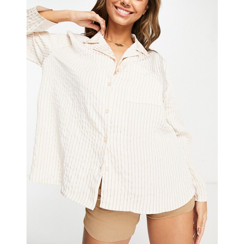 Mango - Camicia del pigiama beige a righe-Neutro