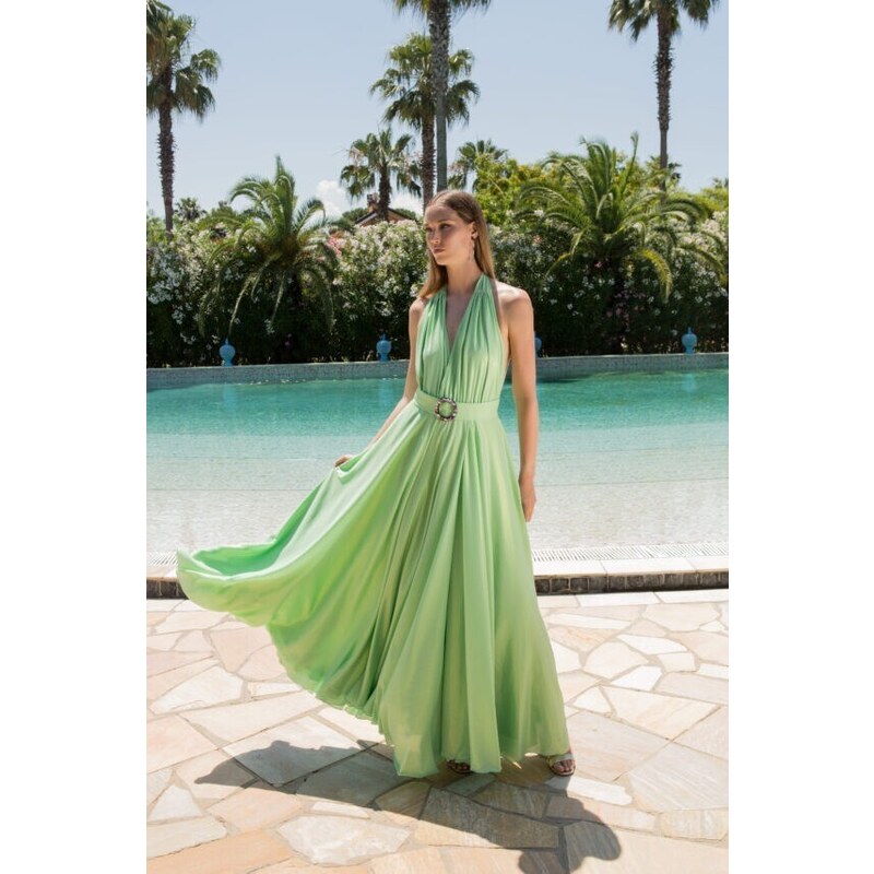 HANITA Abito lungo scollo a v con cinta