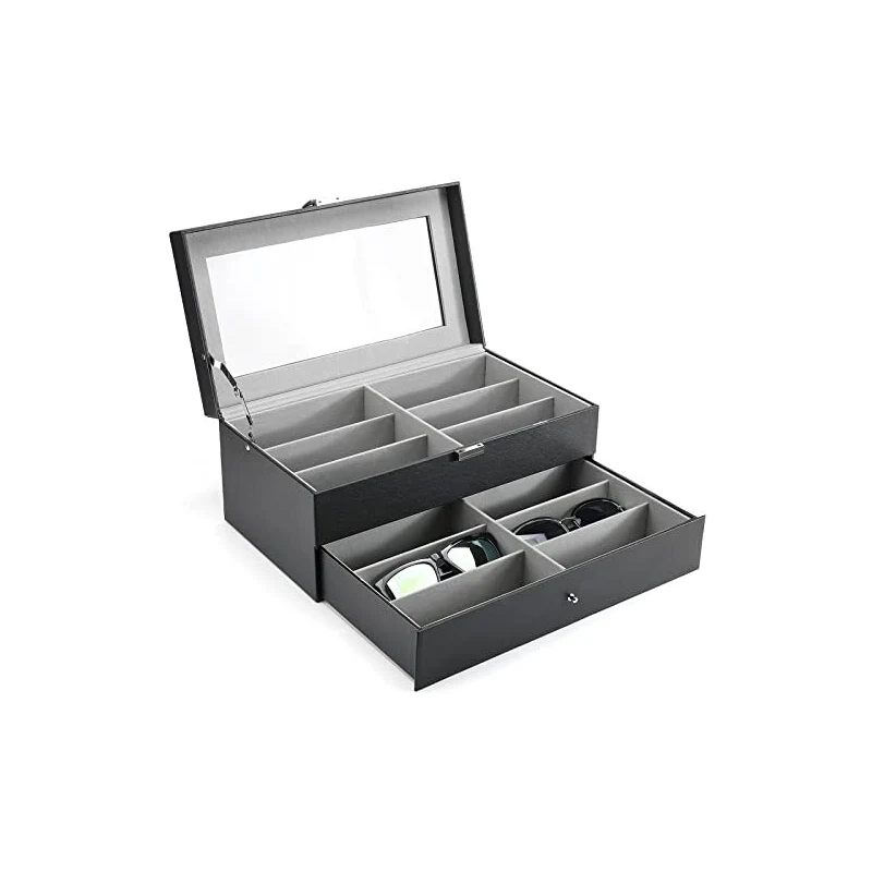 Portagioielli Belle Vous In Velluto Grigio - 12 Scomparti Con Coperchio In Vetro, Espositore Orecchini E Anelli