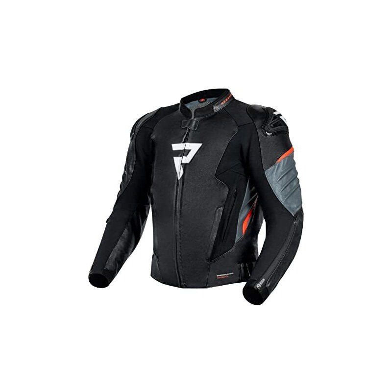 REBELHORN Veloce Giacca da Moto Uomo | Pelle | Protezioni Gomiti e Spalle Livello 2 | Cursori sulle spalle | 6 Canali di Ventilazione con Cerniera