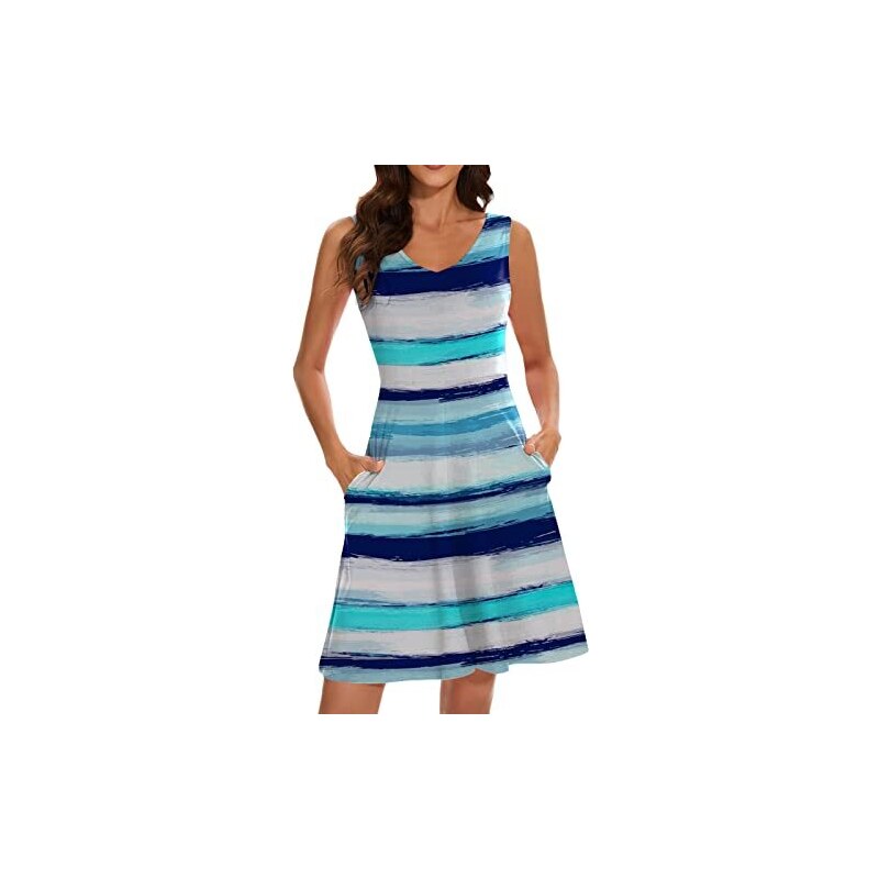 Generic Abiti Elegante Pizzo Vestito Estivo da Donna con Tasche, Abito Casual Estivo, Abito da Spiaggia Longuette Senza Maniche Abiti Estivi Casual