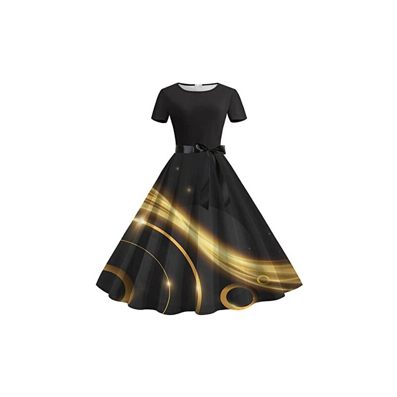 LDadgf abiti da donna comodi a maniche corte lunghezza al ginocchio linea retro svasata