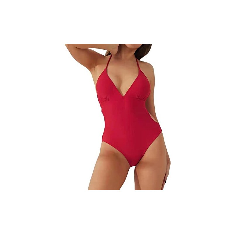Costume da Bagno Intero Donna con Scollo a V Profondo e Allacciatura Posteriore in Rete