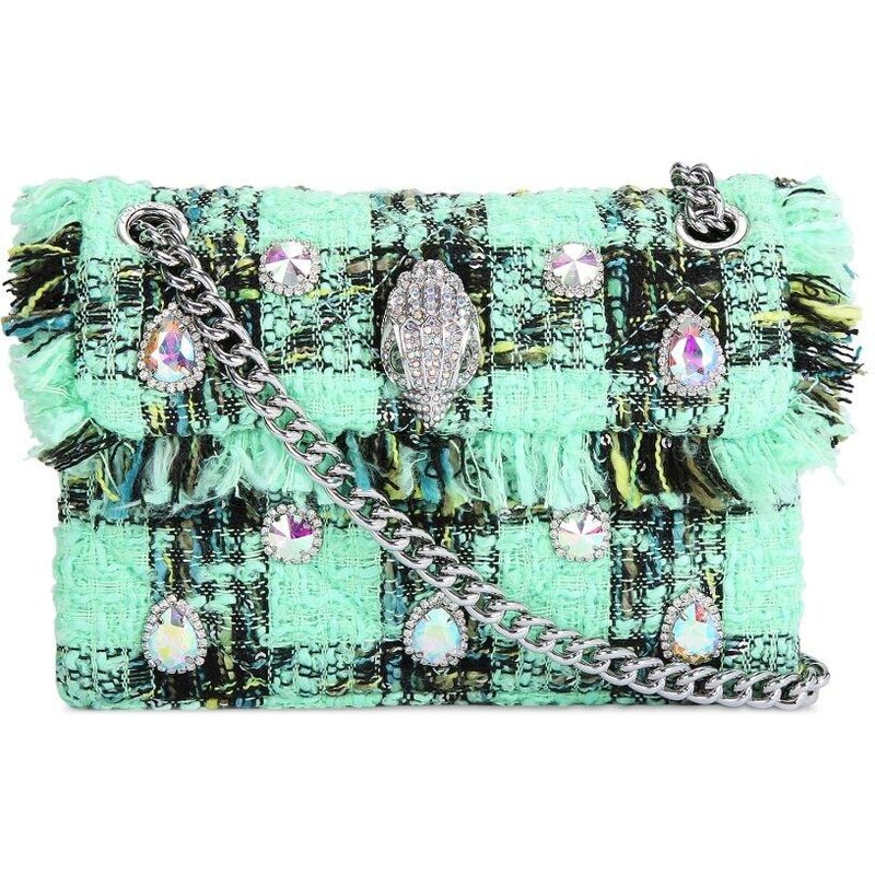 Borsa a tracolla Kurt Geiger Mini Kensington verde in suede e pelle