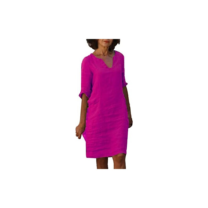 Abito Estivo Donna HOTOUCH A Maniche Corte Con Tasche – Midi A-Line In Morbido Tessuto Elasticizzato, Taglie S-XXL - copertina