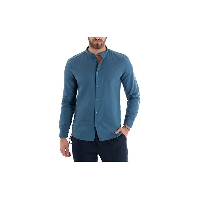 Camicia Uomo Estiva Giosal - Cotone Leggero, Maniche Lunghe, Bordo Sfrangiato, Vari Colori