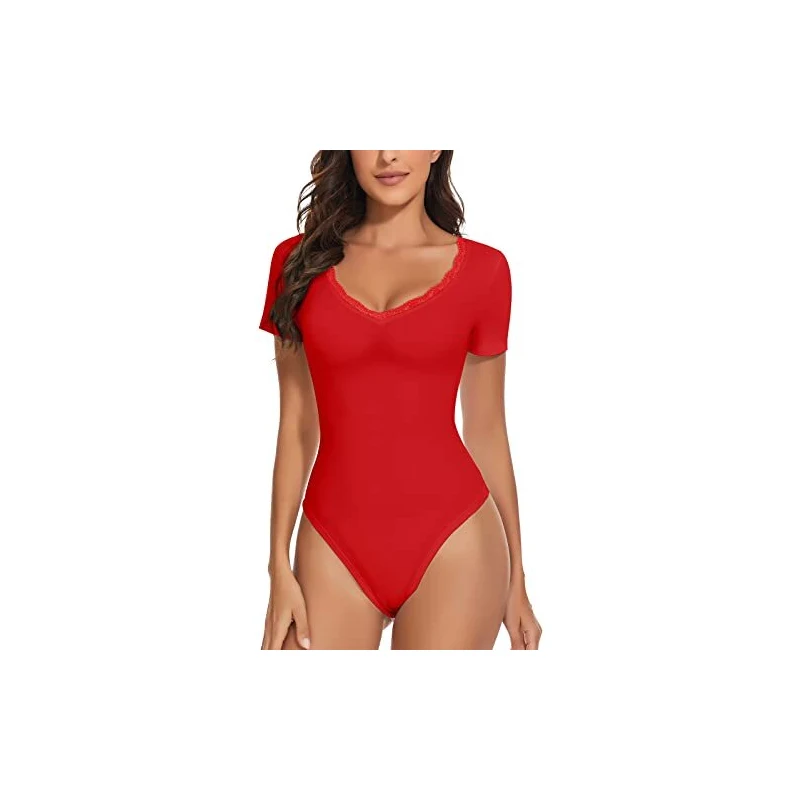 Body Donna In Pizzo WOWENY - Scollo A V, Maniche Lunghe O Corte, Bottoni Automatici - Foto 3