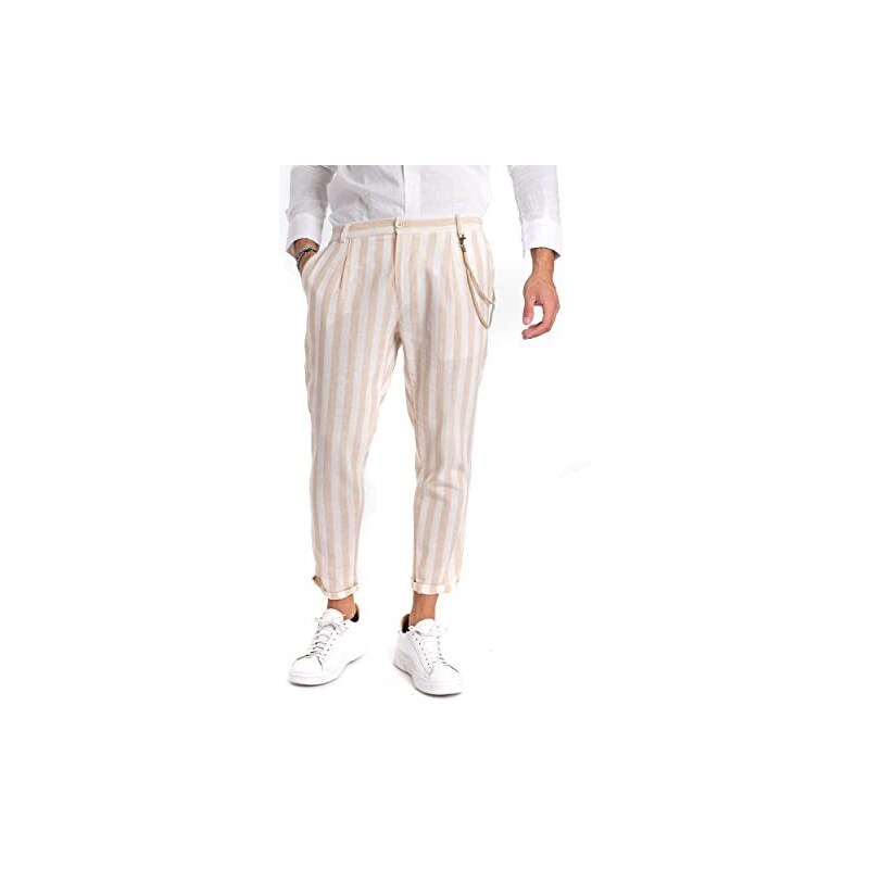 Pantalone Uomo In Lino Giosal – Taglio Classico, Elastico, Abbottonatura Allungata, Colori Uniti, Elegante