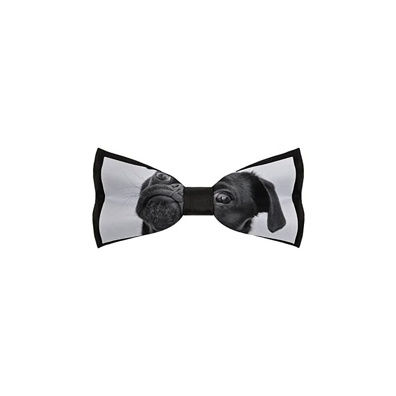 FUCVNPZ Papillon da uomo, carino carlino nero con fiocco, papillon regolabile con collo smoking per feste di nozze, Carino nero carlino cane., Taglia unica