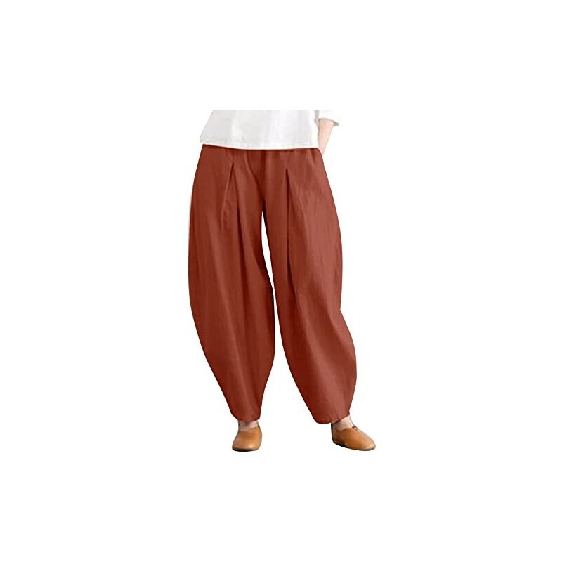 Pantaloni a Gamba Larga in Lino Con Coulisse - Bianco