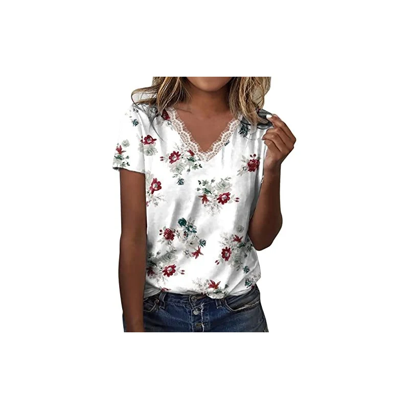 Maglietta Semplice Non Trasparente Maglietta Da Donna Con Scollo A V, Tinta Unita, Maniche Corte Maglietta Maniche Corte Scollo A V Verde Cotone Poliestere