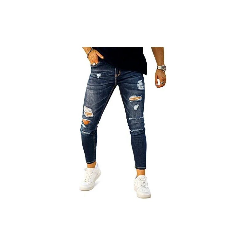 Jeans Uomo GINGTTO Skinny Elasticizzati Strappati - Slim Fit, Vita Alta, 97% Cotone 3% Elastan - Denim Comodo