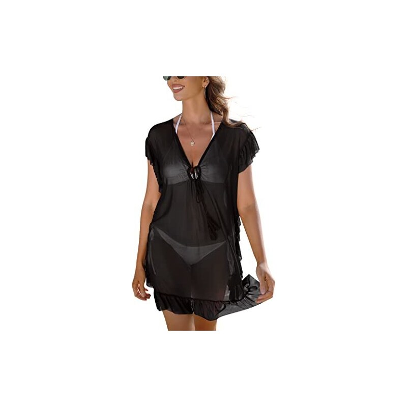Costumi da bagno donna Copricostume sexy da spiaggia con scollo a V Abito da spiaggia a tunica da donna Sarong Bikini Cover Up Top all'uncinetto per abbigliamento da spiaggia da donna