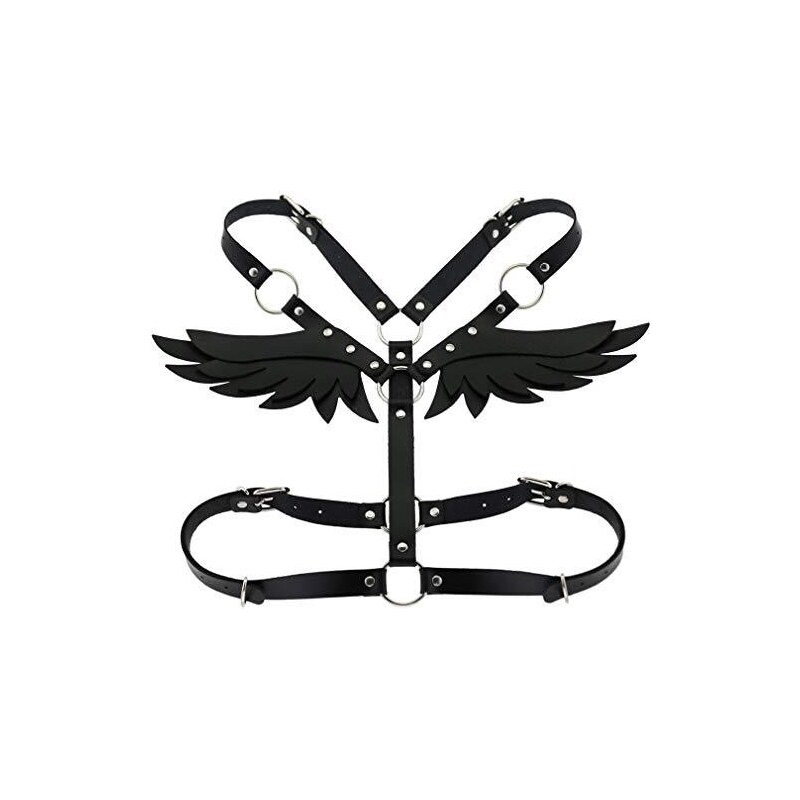 FM FM42 O Ring cintura corpo gabbia imbracatura con ali di angelo posteriore (16 colori) - nero - Regolabile
