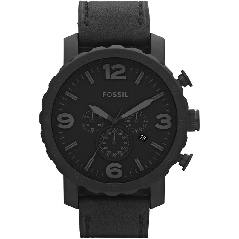 Fossil Orologio Uomo In Acciaio - Cassa 42mm, Quadrante Nero Indici Oro, Cinturino Pelle, Movimento A 3 Lancette Con Data