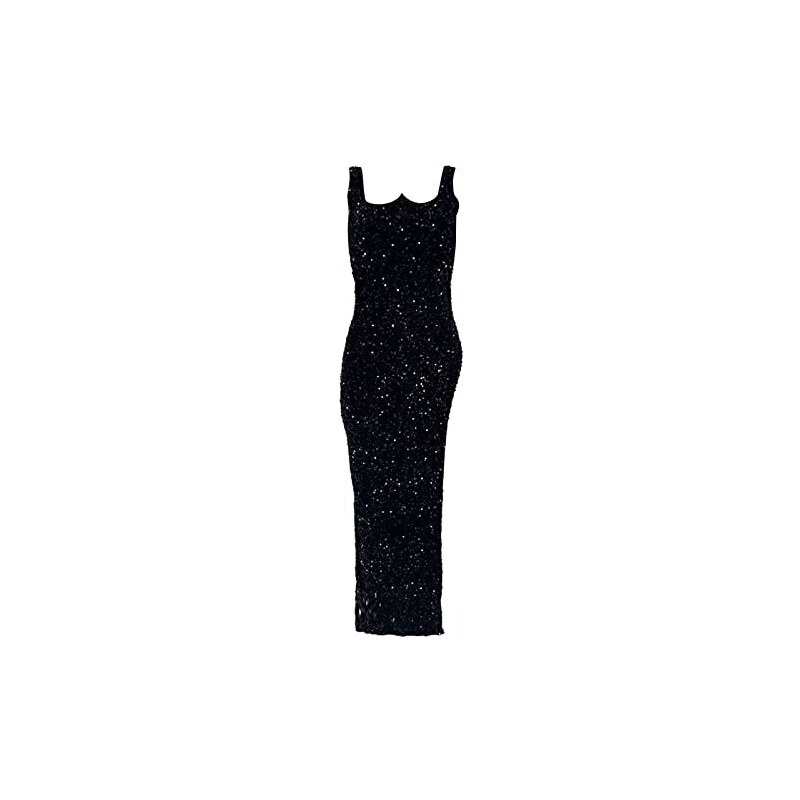 MOEENCN Abito Donna Rete Paillettes - Maniche Lunghe Colletto Quadrato - Foto 8