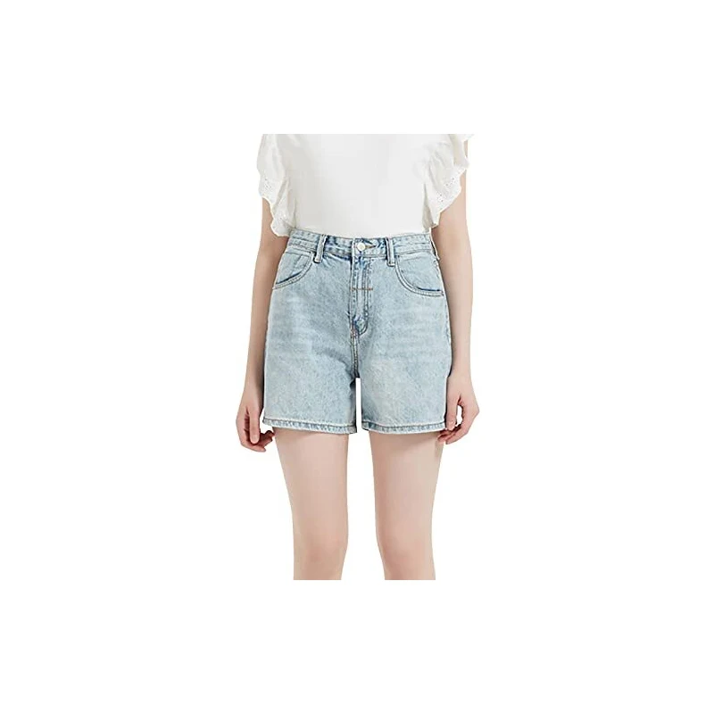 Pantaloncini di jeans a trapezio a vita alta eleganti e alla moda Pantaloncini di jeans a trapezio estivi di colore chiaro da donna Design Sense Temperamento Slim Culottes alla moda acquista in