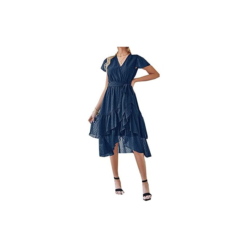 Top Estivo In Chiffon Famulily, Scollo A V E Maniche A Petalo, Tinta Unita, Taglie S-XXL, Nero