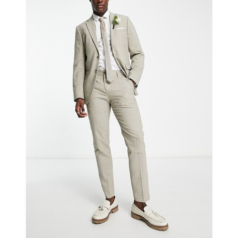 Selected Homme - Pantaloni da abito in misto lino beige-Neutro