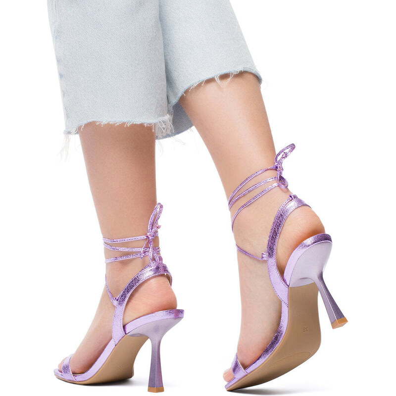 Sandali alla schiava lilla da donna con tacco 8 cm e laccetti alla caviglia Swish Jeans